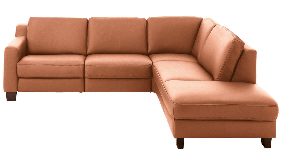 ECKSOFA Echtleder Cognac  - Eichefarben/Cognac, Design, Leder/Holz (259/235cm) - Valdera