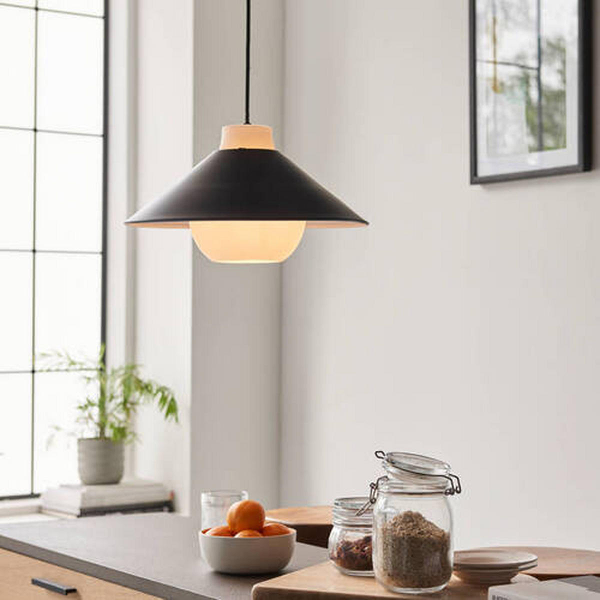 HÄNGELEUCHTE 38/150 cm  - Schwarz/Weiß, KONVENTIONELL, Glas (38/150cm) - ENDON