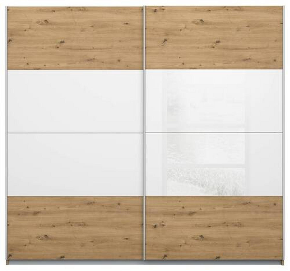 SCHWEBETÜRENSCHRANK in Weiss, Eiche Artisan  - Weiss/Alufarben, Konventionell, Glas/Holzwerkstoff (226/210/62cm) - Xora