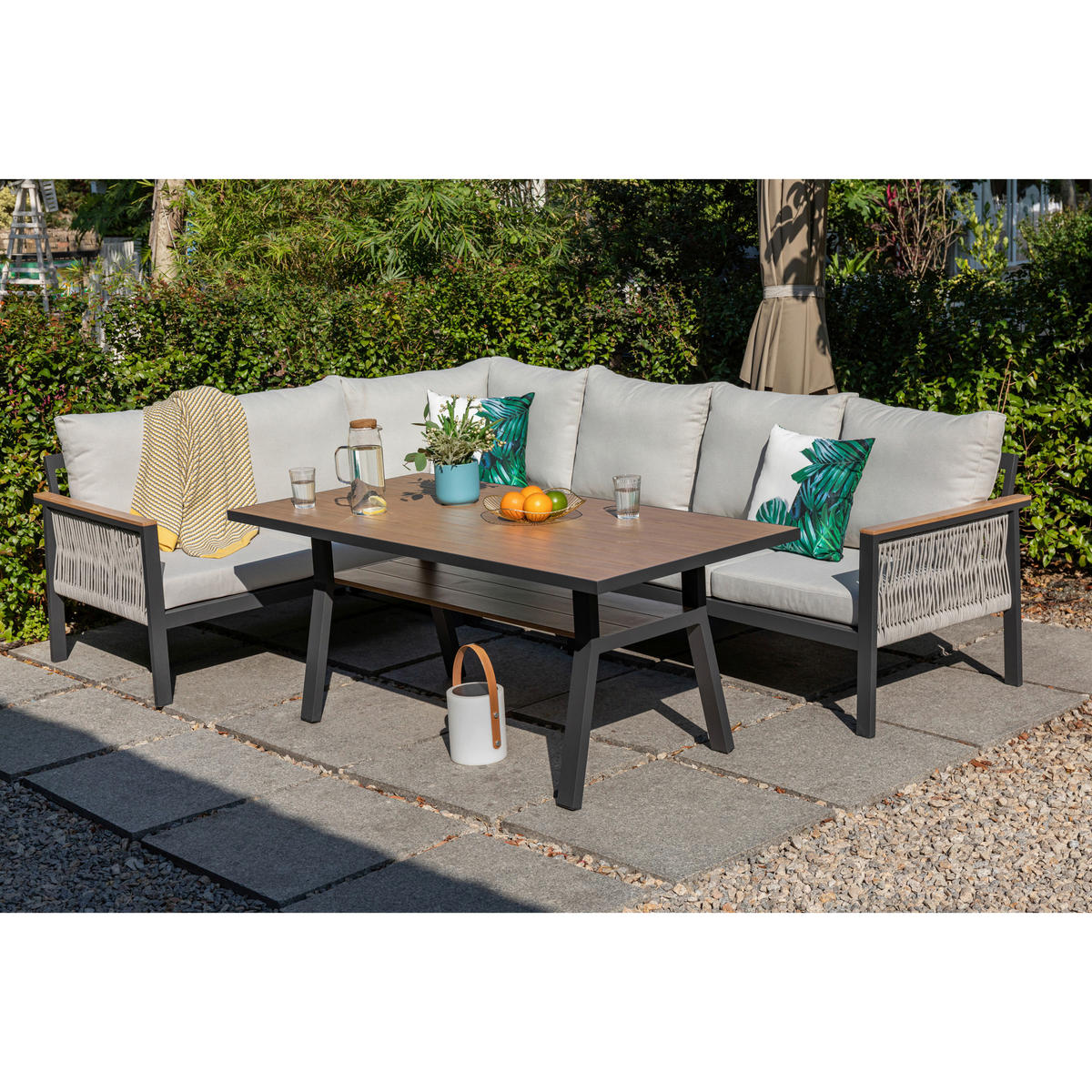DINING-LOUNGESET Aluminium  - Ecru/Anthrazit, MODERN, Textil/Metall - Gardenson