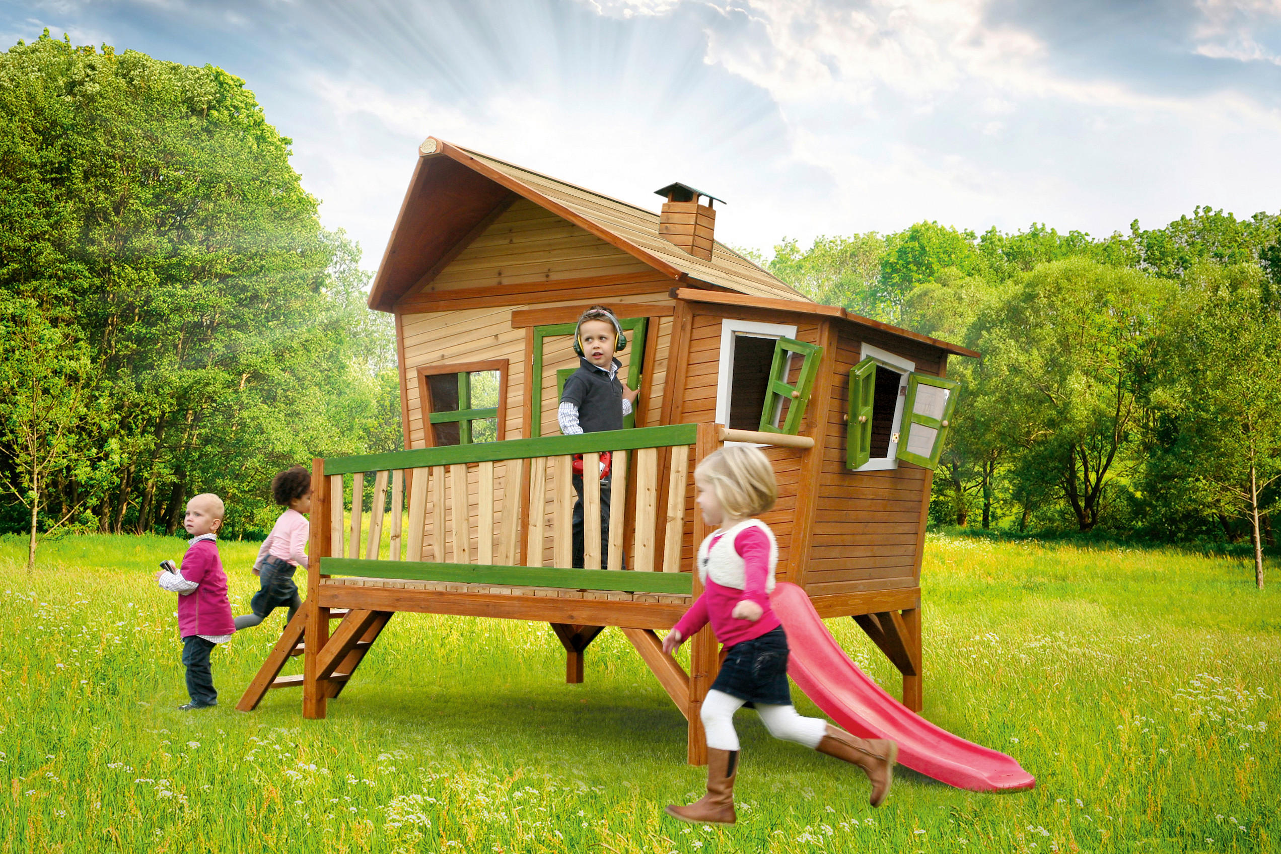 SPIELTURM 345/229/180 cm axi  - Rot/Braun, Basics, Holz (345/229/180cm) - Ambia Garden