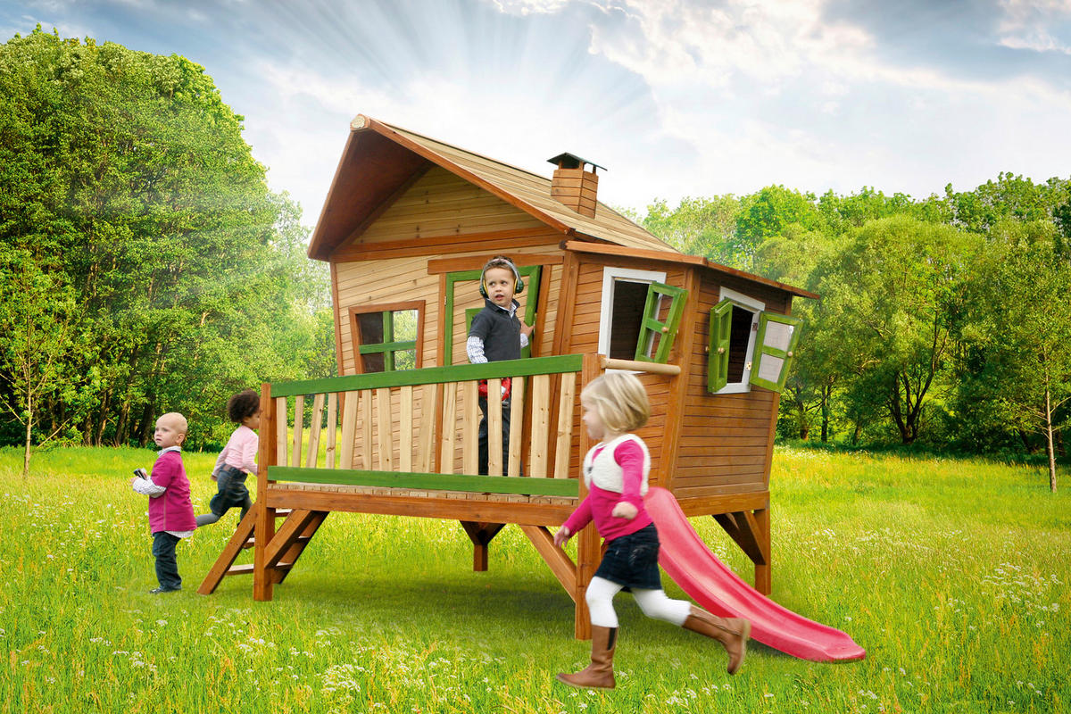 SPIELTURM 345/229/180 cm axi  - Rot/Braun, Basics, Holz (345/229/180cm) - Ambia Garden