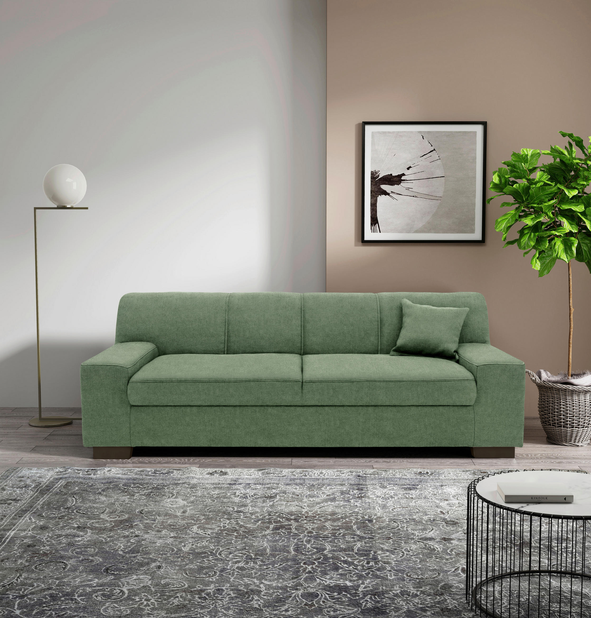 3-SITZER-SOFA Mikrofaser Grün  - Wengefarben/Grün, Design, Holz/Textil (212/74/85cm) - MID.YOU
