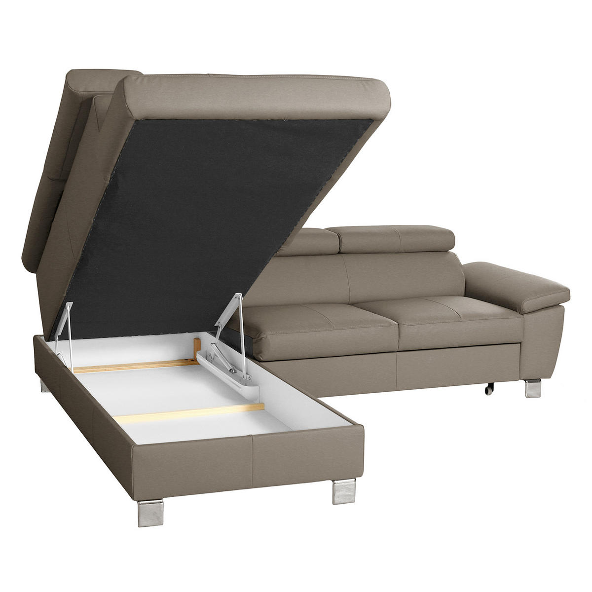 ECKSOFA Hellgrau Echtleder Lederlook  - Chromfarben/Hellgrau, Design, Leder/Textil (208/248cm) - Livetastic