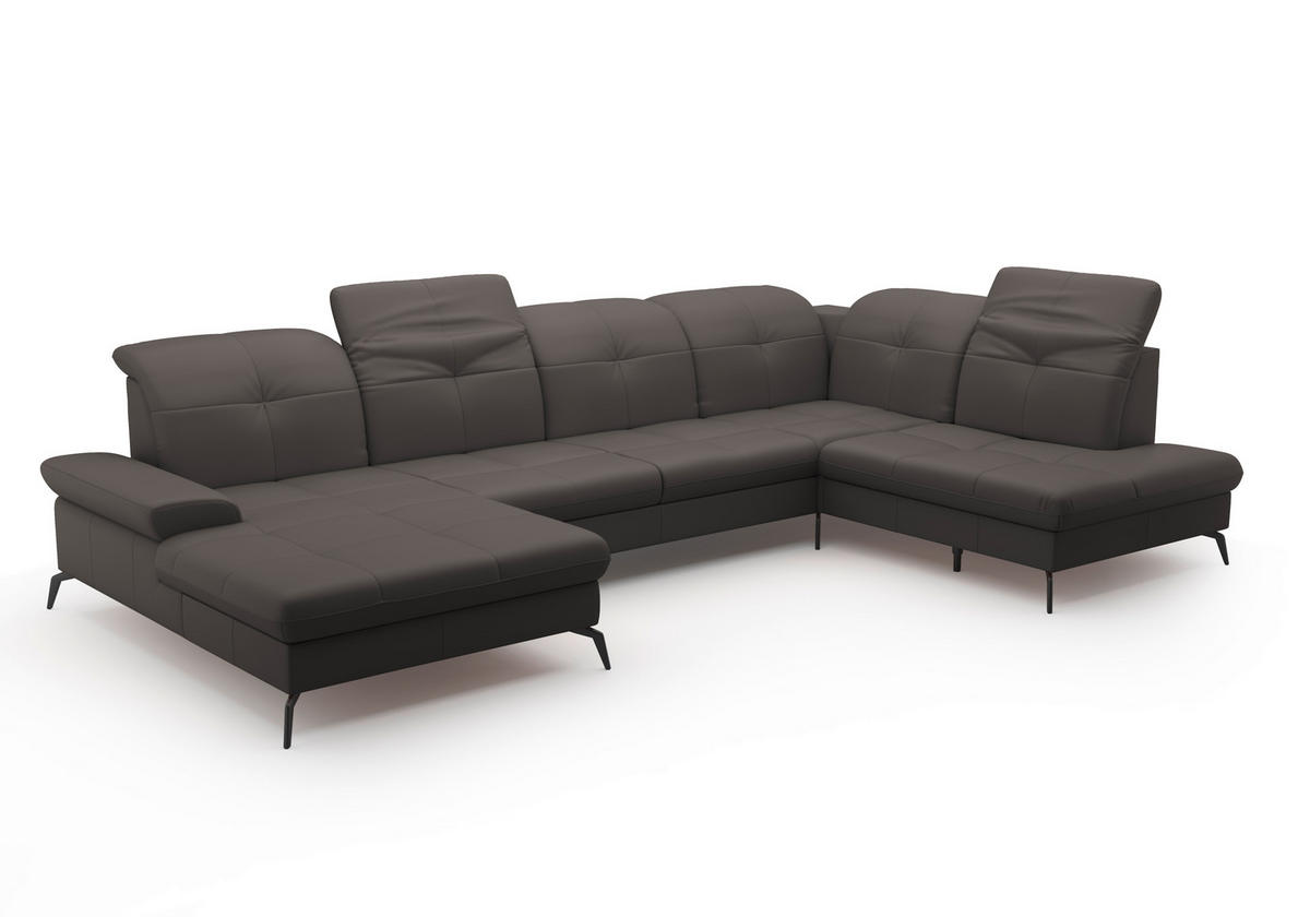 WOHNLANDSCHAFT in Echtleder Mokka  - Schwarz/Mokka, Konventionell, Leder/Metall (185/357/231cm) - Sit & More