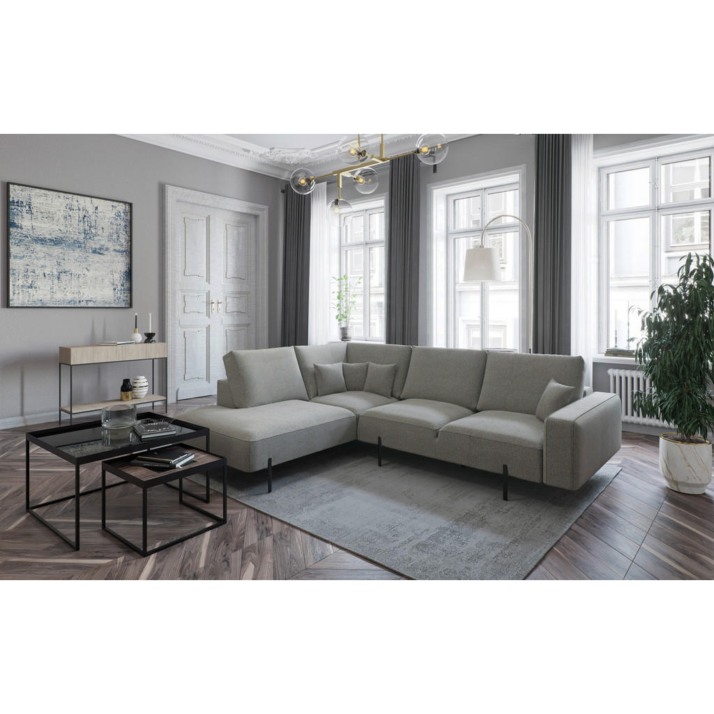 Thumbnail - Novel Ecksofa, Hellbraun, Textil, 4-Sitzer, Füllung: Daunen, Silikon, Ottomane links, L-Form, 280x223 cm, Made in EU, Rü...