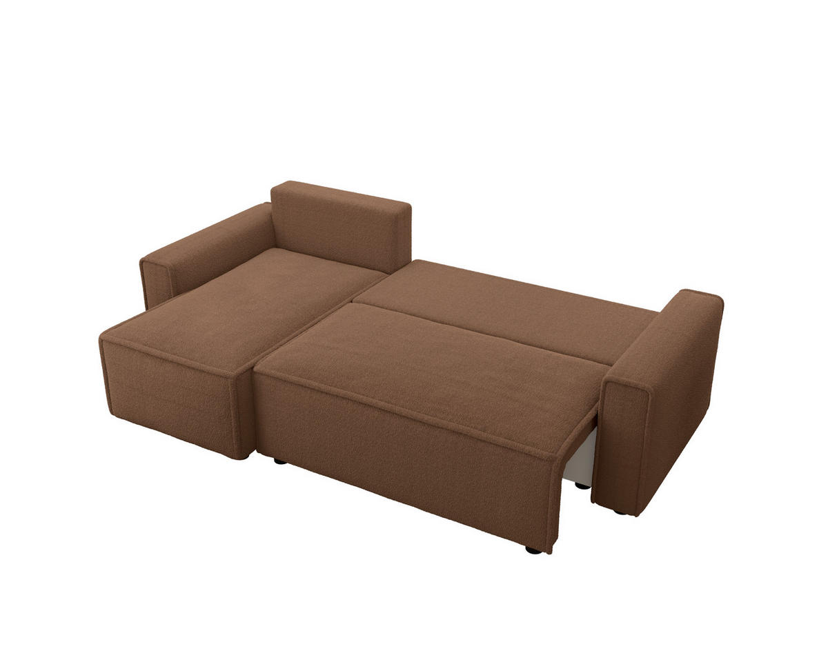 ECKSOFA Rostfarben Bouclé Zierkissen, Rückenkissen, Bettkasten, Schlaffunktion, Rücken echt, Liegefläche im Originalstoff  - Rostfarben/Schwarz, MODERN, Kunststoff/Textil (143/232cm) - Carryhome
