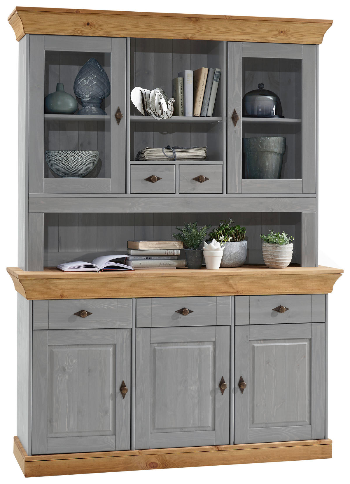 BUFFETAUFSATZ - Laugenfarbig/Grau, ROMANTIK / LANDHAUS, Glas/Holz (143/112/32cm) - Boxxx