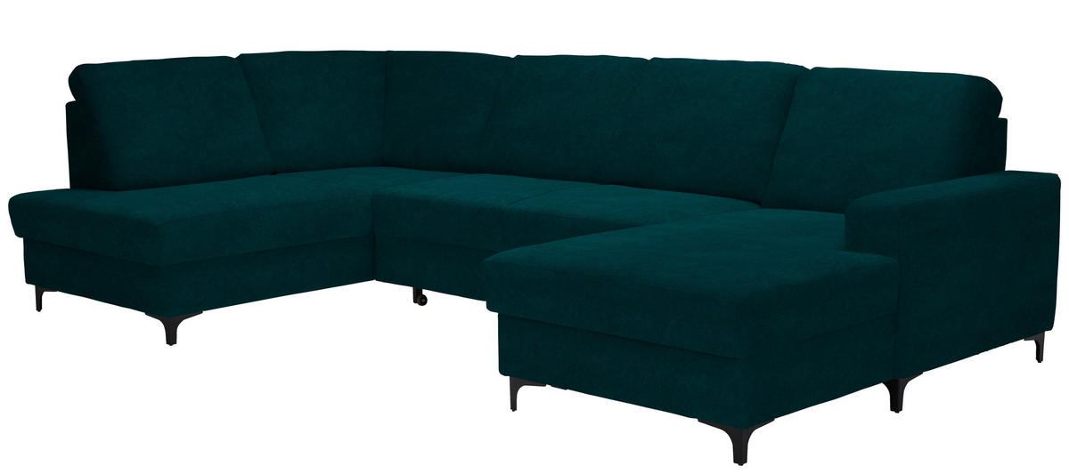 WOHNLANDSCHAFT in Flachgewebe Petrol  - Petrol/Schwarz, Konventionell, Textil/Metall (185/317/167cm) - Stylife