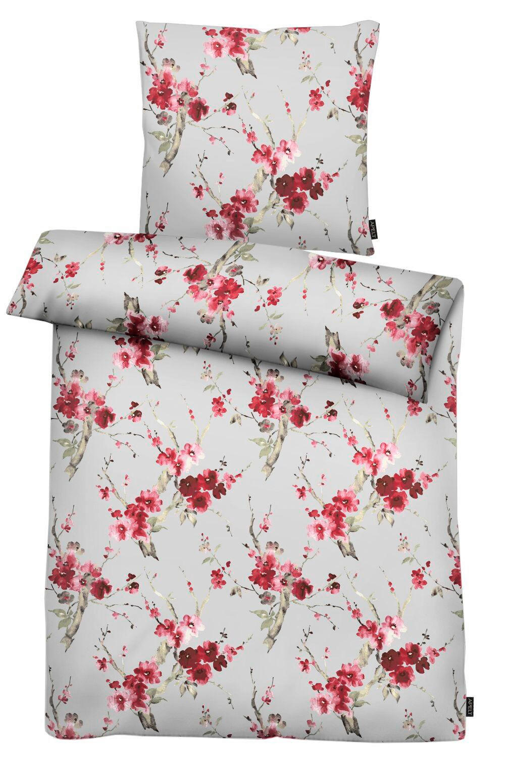 BETTWÄSCHE HANAMI Satin 135/200 cm  - Hellgrau/Dunkelrot, Design, Textil (135/200cm) - Apelt