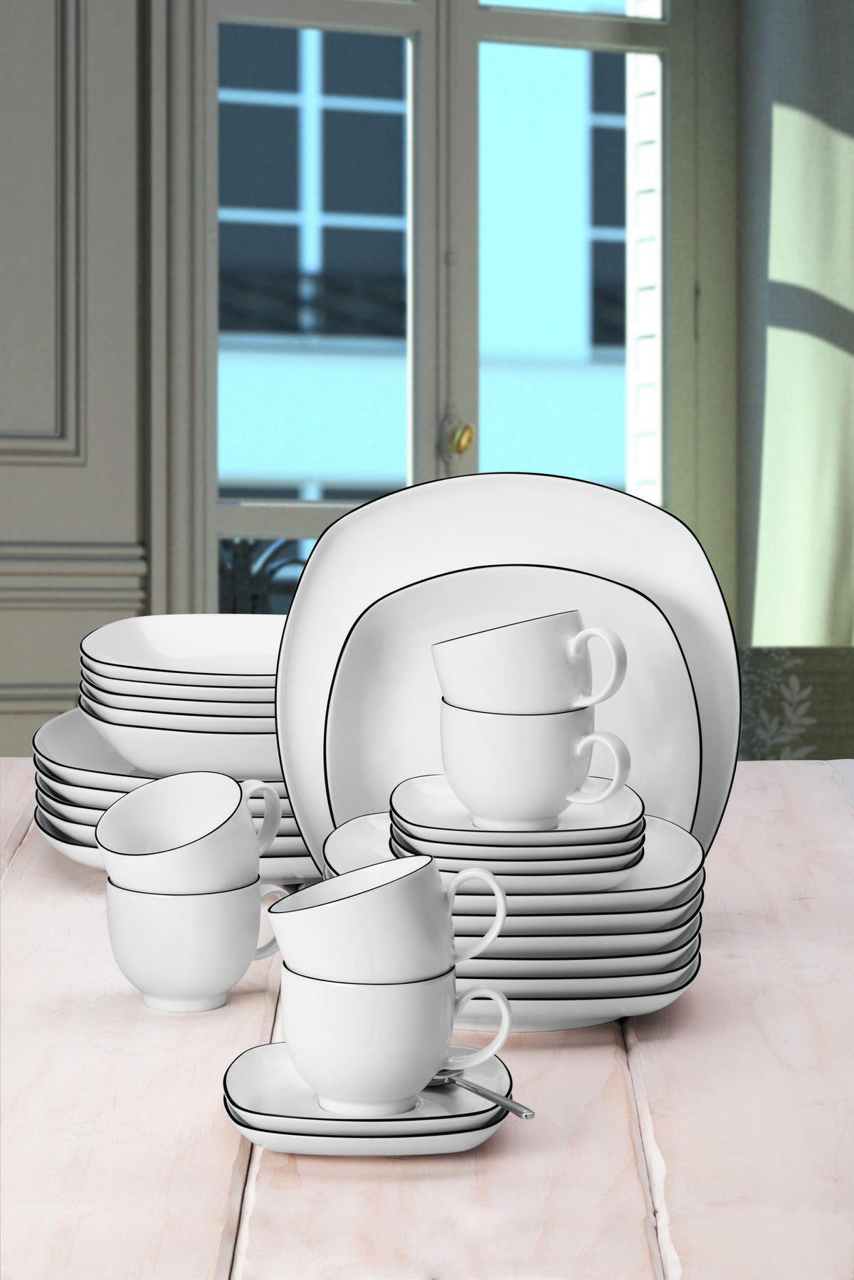 KOMBINOVANÁ SOUPRAVA, 30dílné, porcelán - bílá/černá, Design, keramika - Seltmann Weiden