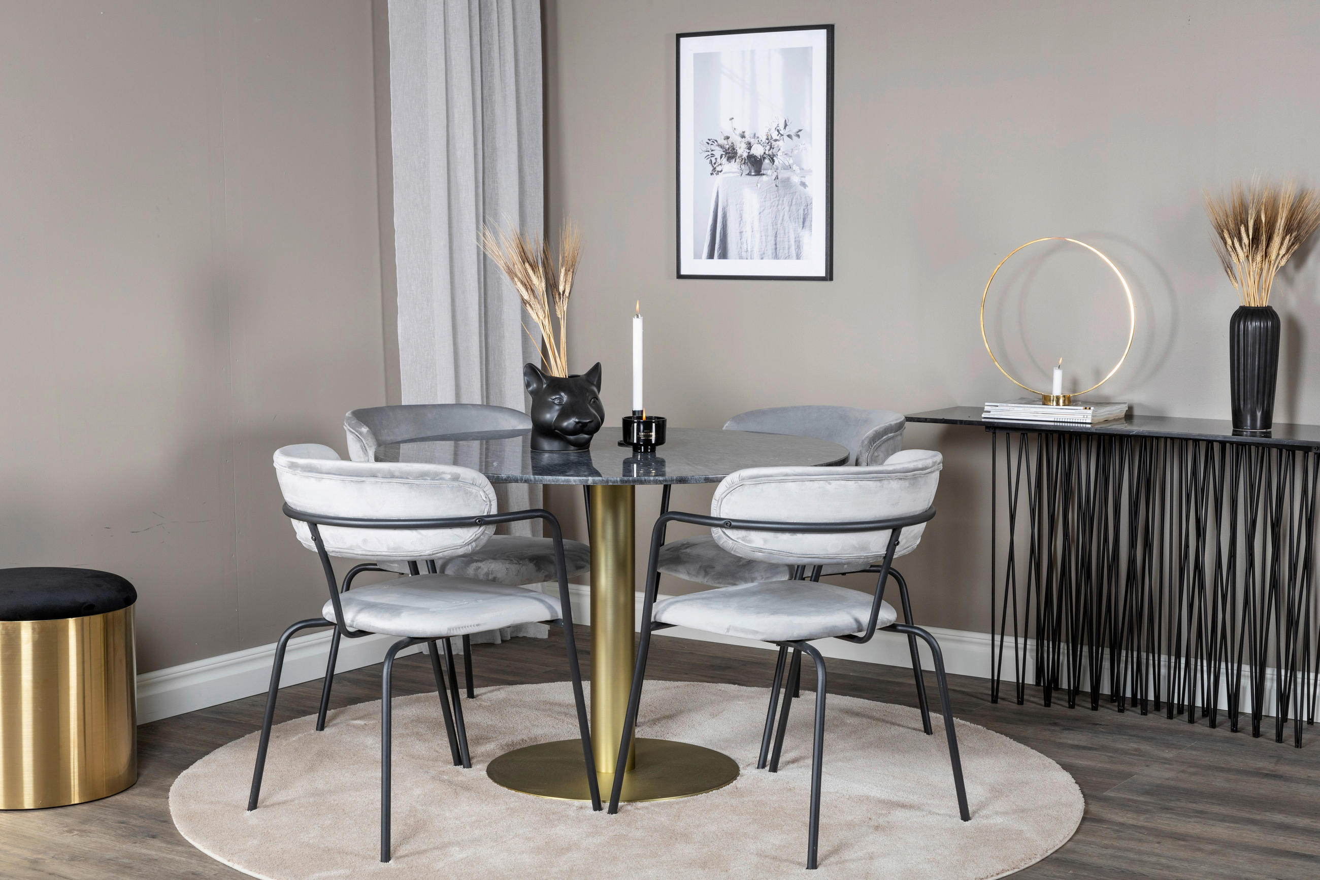 ESSTISCH in Metall, Stein 106/106/75 cm  - Dunkelgrau/Goldfarben, Design, Stein/Metall (106/106/75cm) - Livetastic