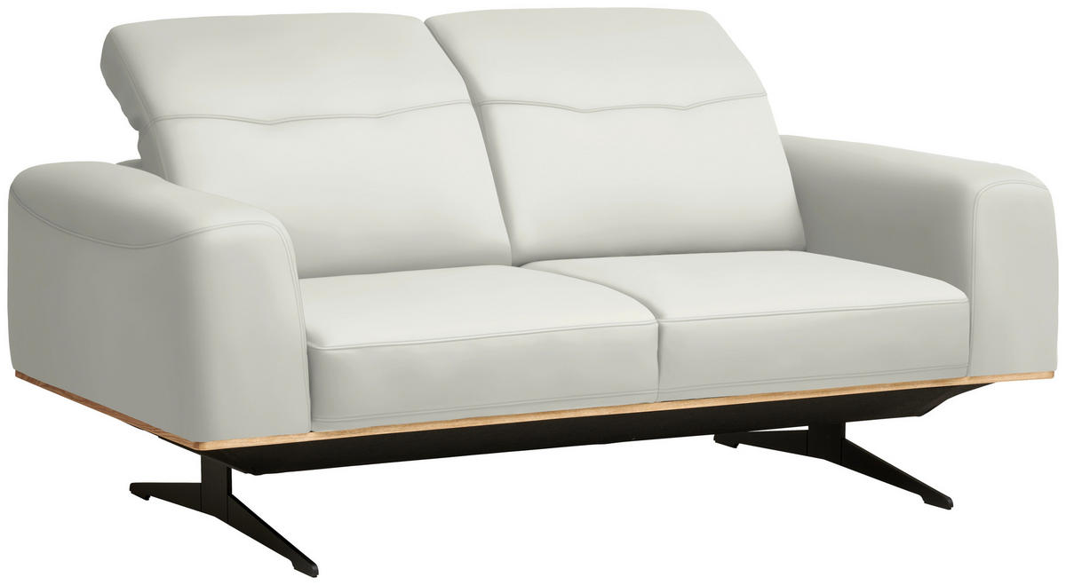 2-SITZER-SOFA in Echtleder Weiss  - Weiss/Schwarz, Design, Leder/Holz (174/76-97/102cm) - Novel