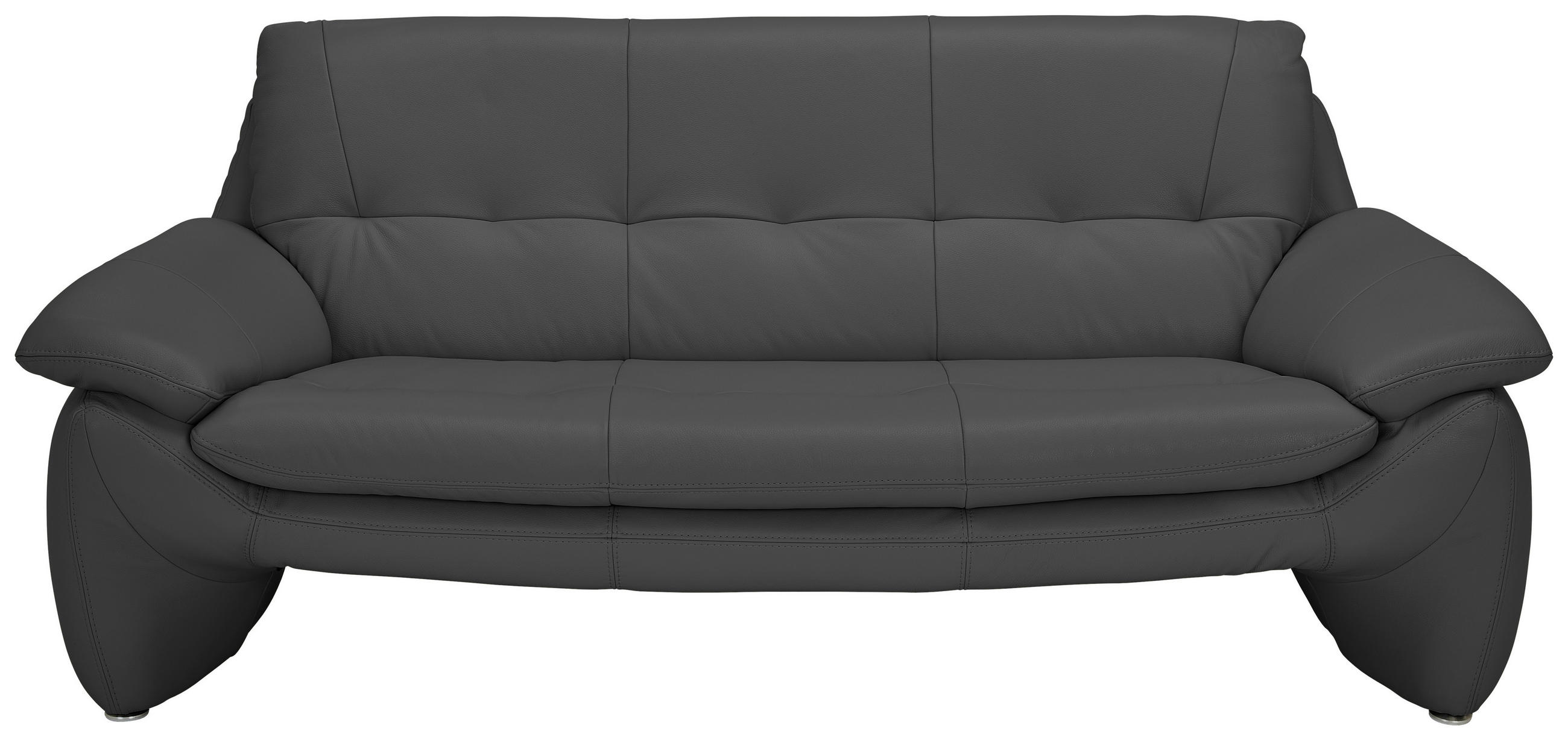 3-SITZER-SOFA Echtleder Schwarz  - Silberfarben/Schwarz, KONVENTIONELL, Leder/Metall (198/86/91cm) - Celina Home