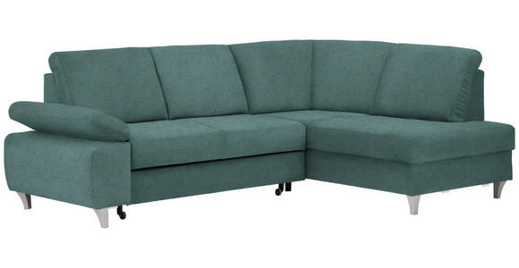 ECKSOFA in Flachgewebe Petrol  - Silberfarben/Petrol, KONVENTIONELL, Holz/Textil (255/186cm) - Cantus