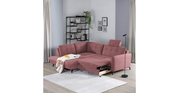 ECKSOFA in Flachgewebe, Leinenoptik Rosa  - Schwarz/Rosa, Design, Textil/Metall (208/247cm) - Xora