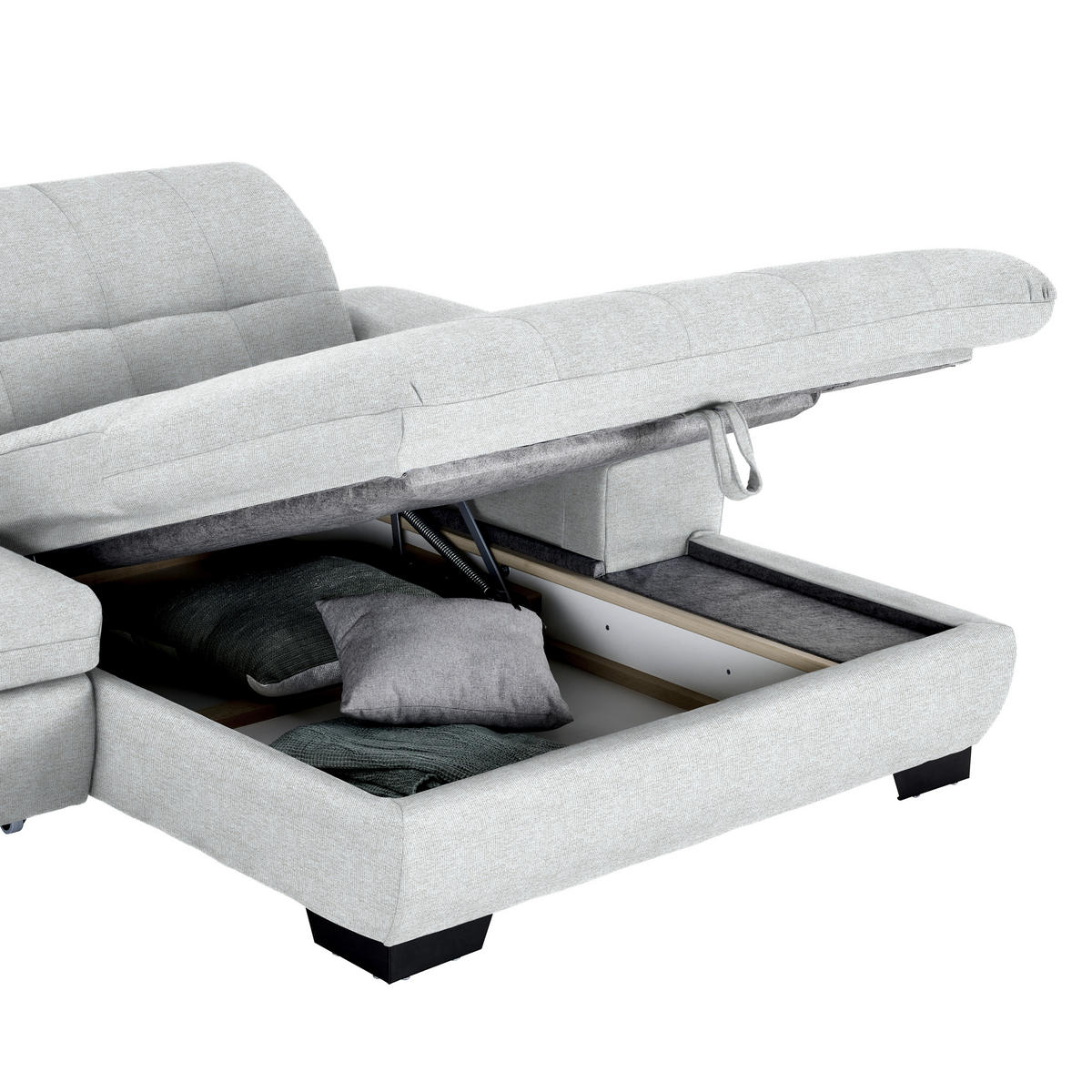 ECKSOFA in Webstoff Hellgrau  265/180 cm  - Hellgrau/Schwarz, Design, Textil/Metall (265/180cm) - Carryhome