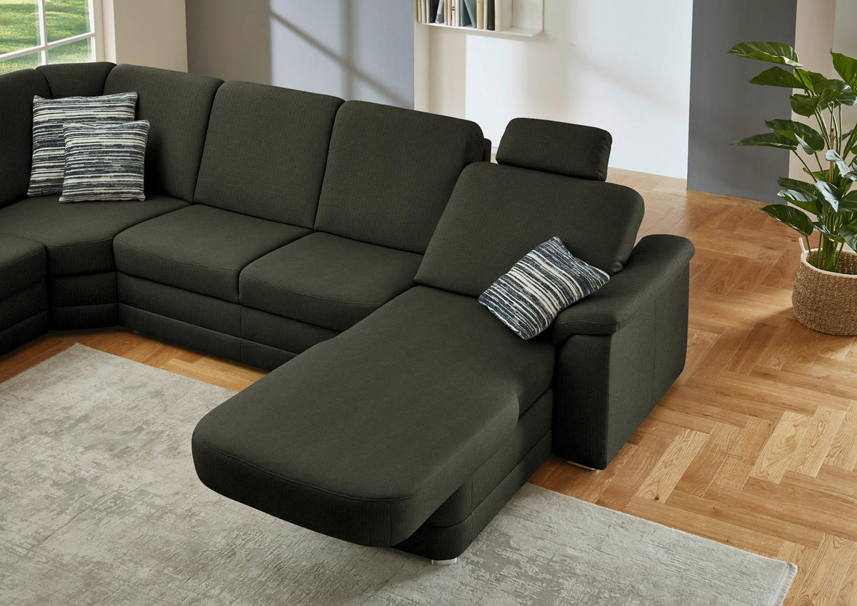 WOHNLANDSCHAFT  in Chenille Dunkelgrün  - Dunkelgrün/Alufarben, KONVENTIONELL, Holz/Textil (235/329/160cm) - Beldomo Comfort