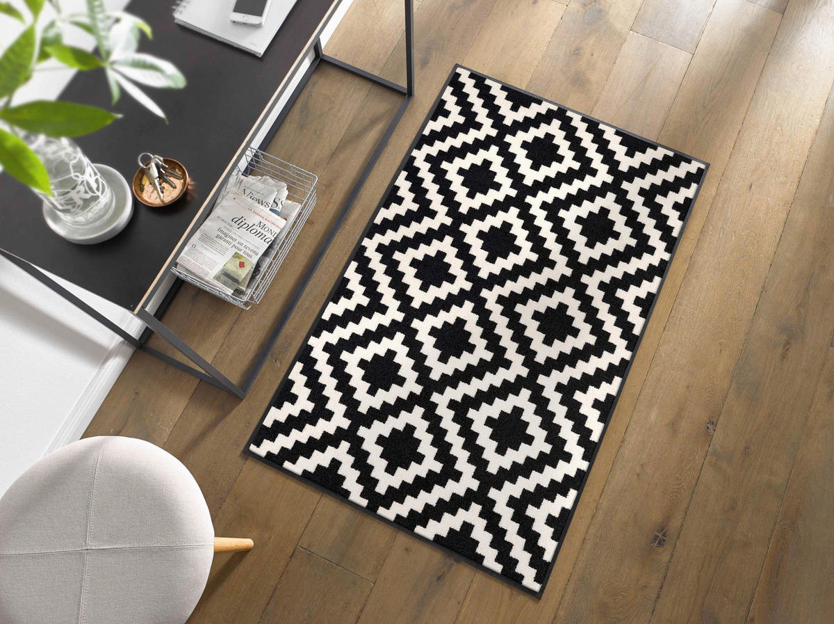 KÜCHENTEPPICH 75/120 cm Kalmar Schwarz, Weiß  - Schwarz/Weiß, Design, Kunststoff/Textil (75/120cm) - wash+dry