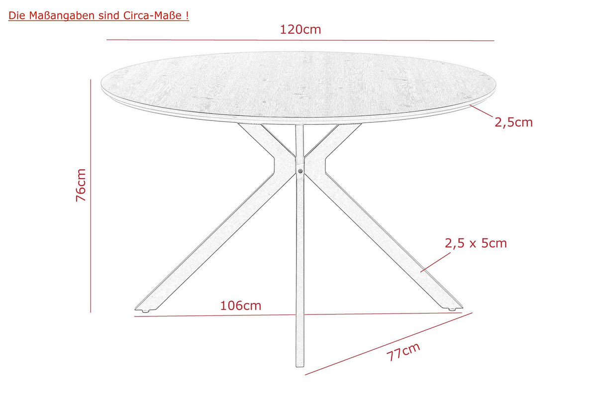 ESSTISCH 120/120/76 cm Nachbildung  Metall, Holzwerkstoff rund Schwarz, Eiche Artisan  - Schwarz/Eiche Artisan, MODERN, Holzwerkstoff/Metall (120/120/76cm) - P & B