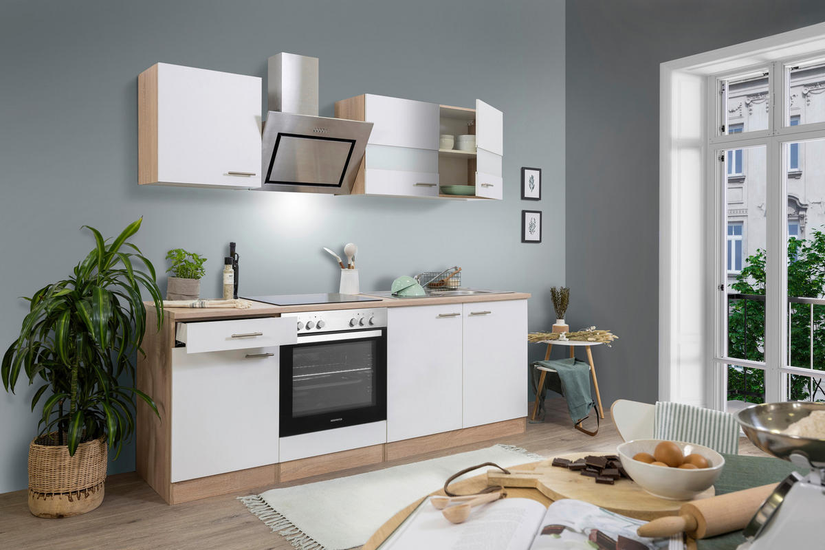 MODULKÖK 210 cm   i vit  - stålfärgad/vit, Basics, metall/trämaterial (210cm) - Respekta