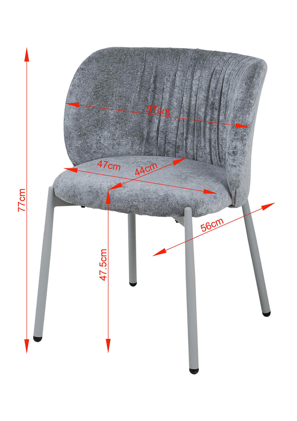 STUHL Chenille Grau  - Grau, Design, Textil/Metall (56,5/77/57cm) - Stylife