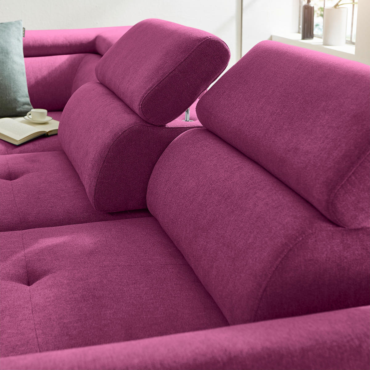 ECKSOFA inkl. Funktion Magenta Webstoff  - Magenta/Schwarz, Design, Textil/Metall (237/277cm) - Stylife