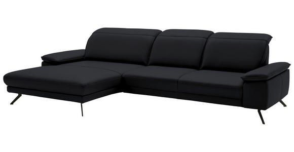 ECKSOFA in Echtleder Anthrazit  - Anthrazit/Schwarz, Design, Leder/Metall (193/332cm) - Dieter Knoll