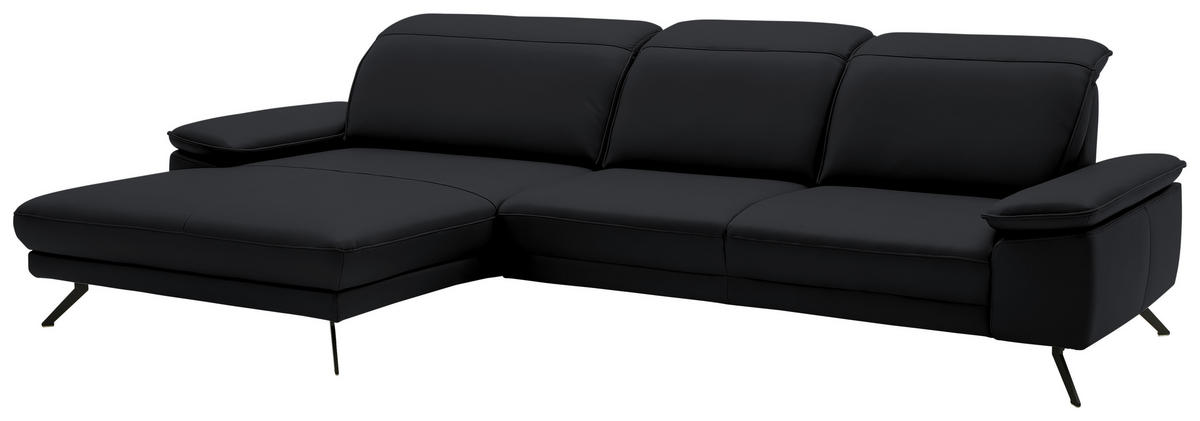 ECKSOFA in Echtleder Anthrazit  - Anthrazit/Schwarz, Design, Leder/Metall (193/332cm) - Dieter Knoll