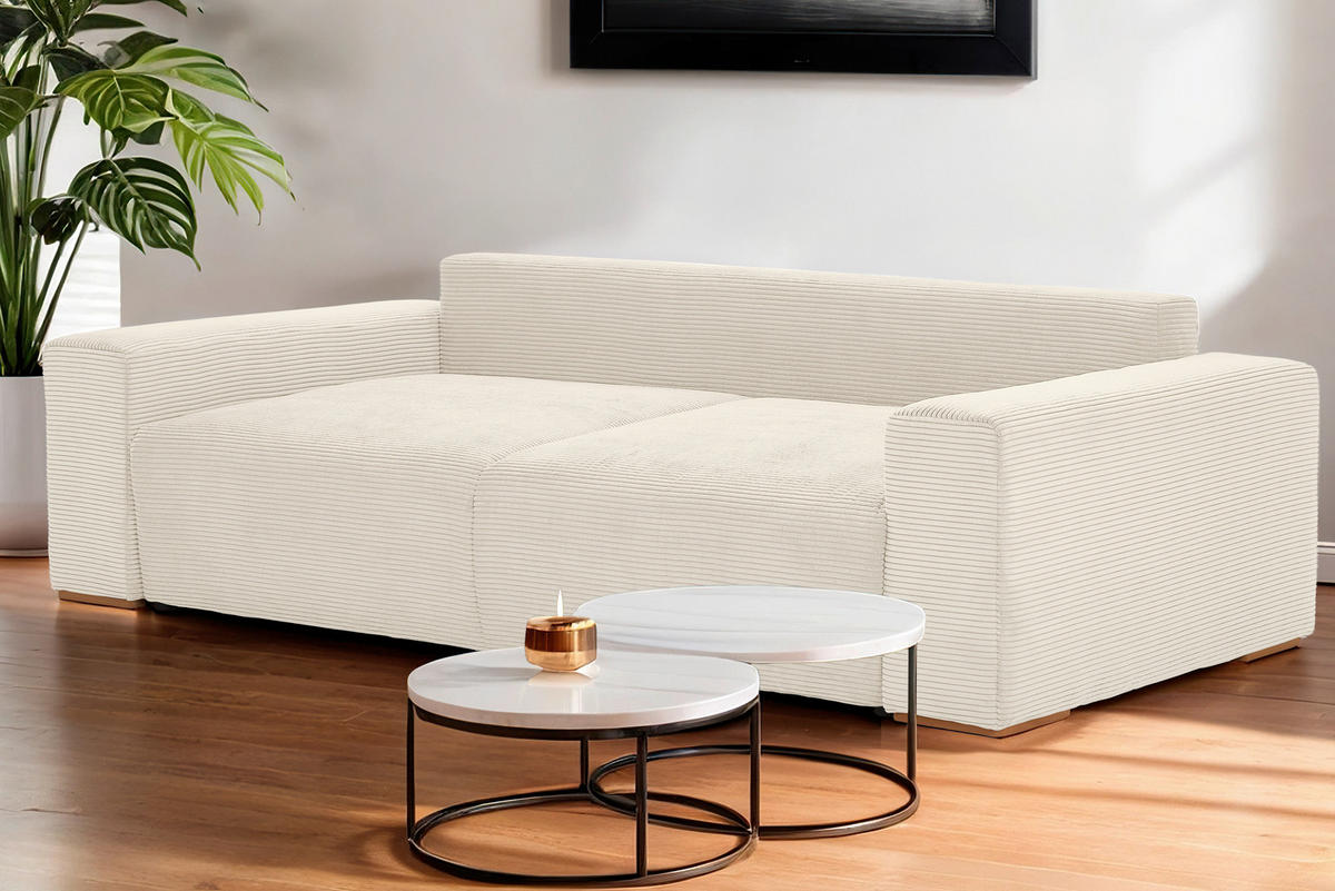 SCHLAFSOFA in Cord Creme  - Buchefarben/Creme, Konventionell, Holz/Kunststoff (255/86/123cm) - Livetastic