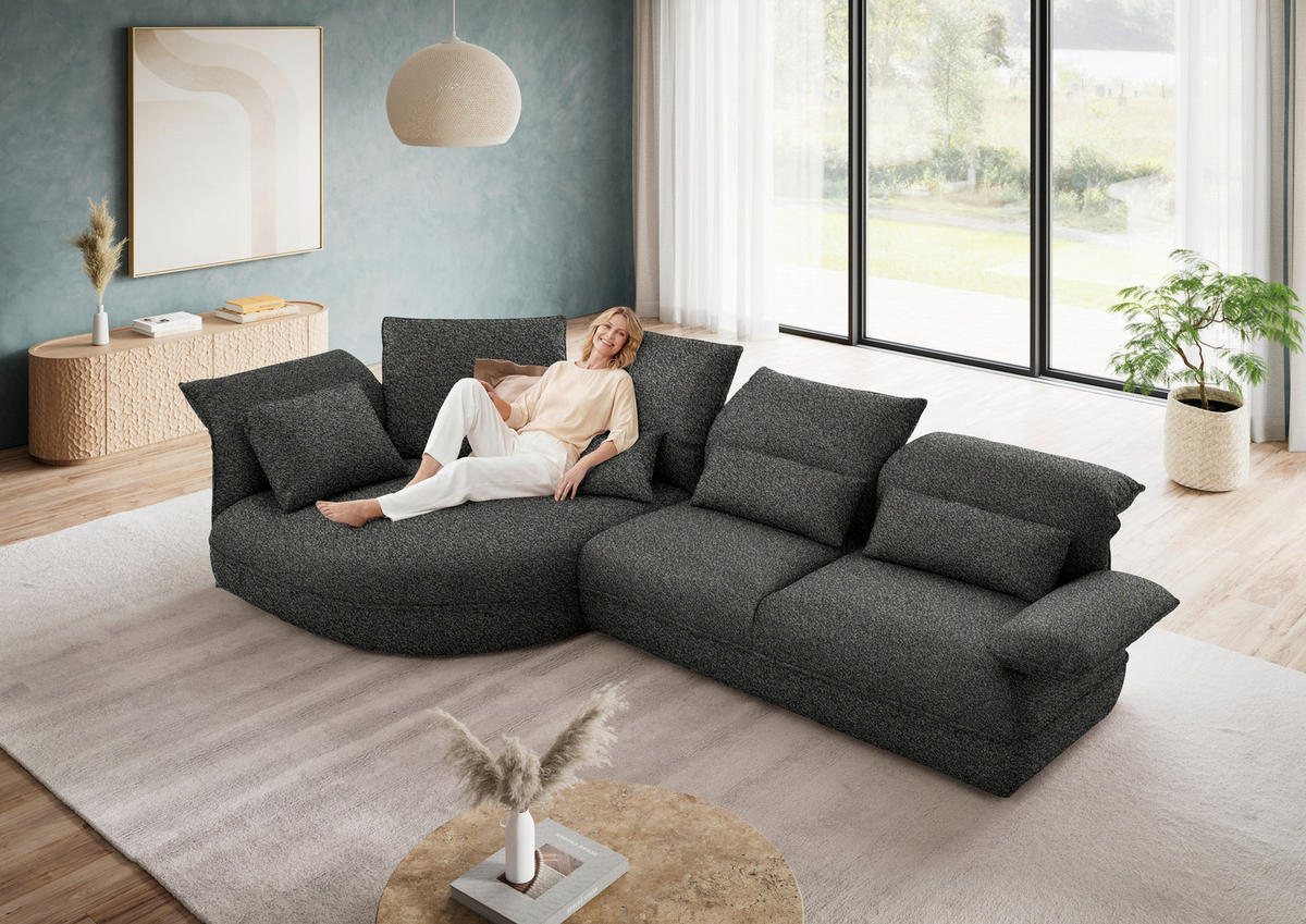 ECKSOFA Chenille Blaugrau  - Blaugrau/Schwarz, Design, Kunststoff/Textil (154/343cm) - Koinor