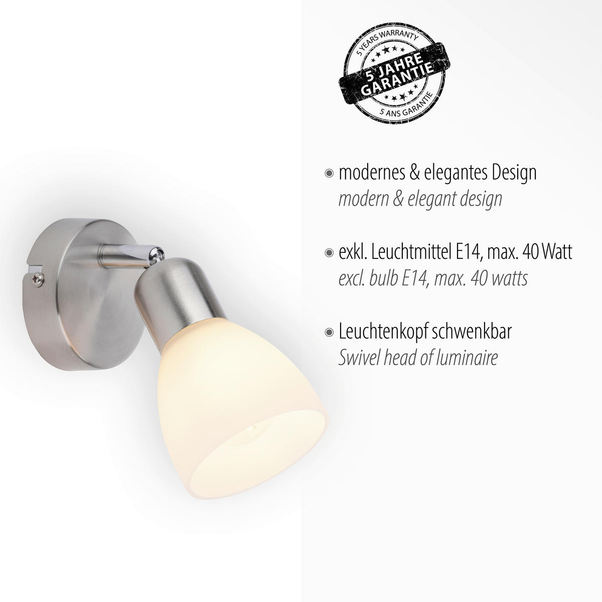 ZIDNA LAMPA - boja nerđajućeg čelika, Osnovno, staklo/metal (17,5/14,5/18cm)