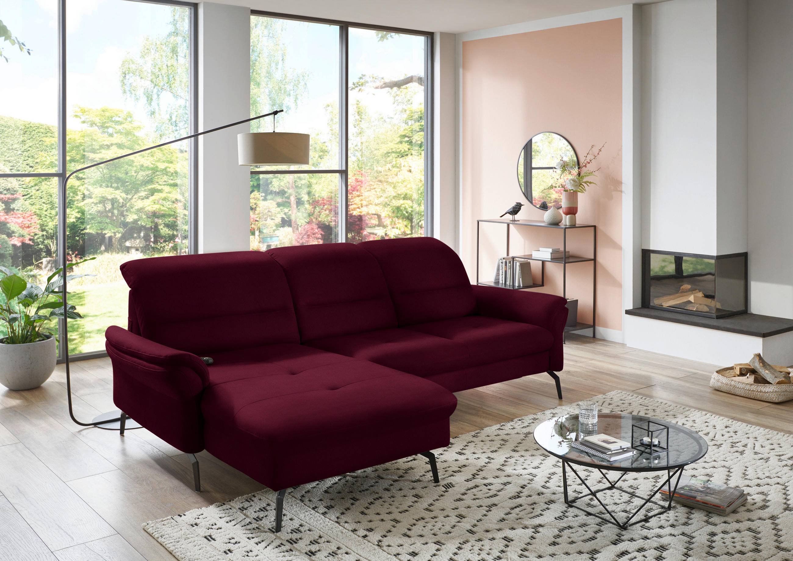 ECKSOFA in Flachgewebe Bordeaux  - Bordeaux/Schwarz, Konventionell, Textil/Metall (181/260cm) - Beldomo Speed