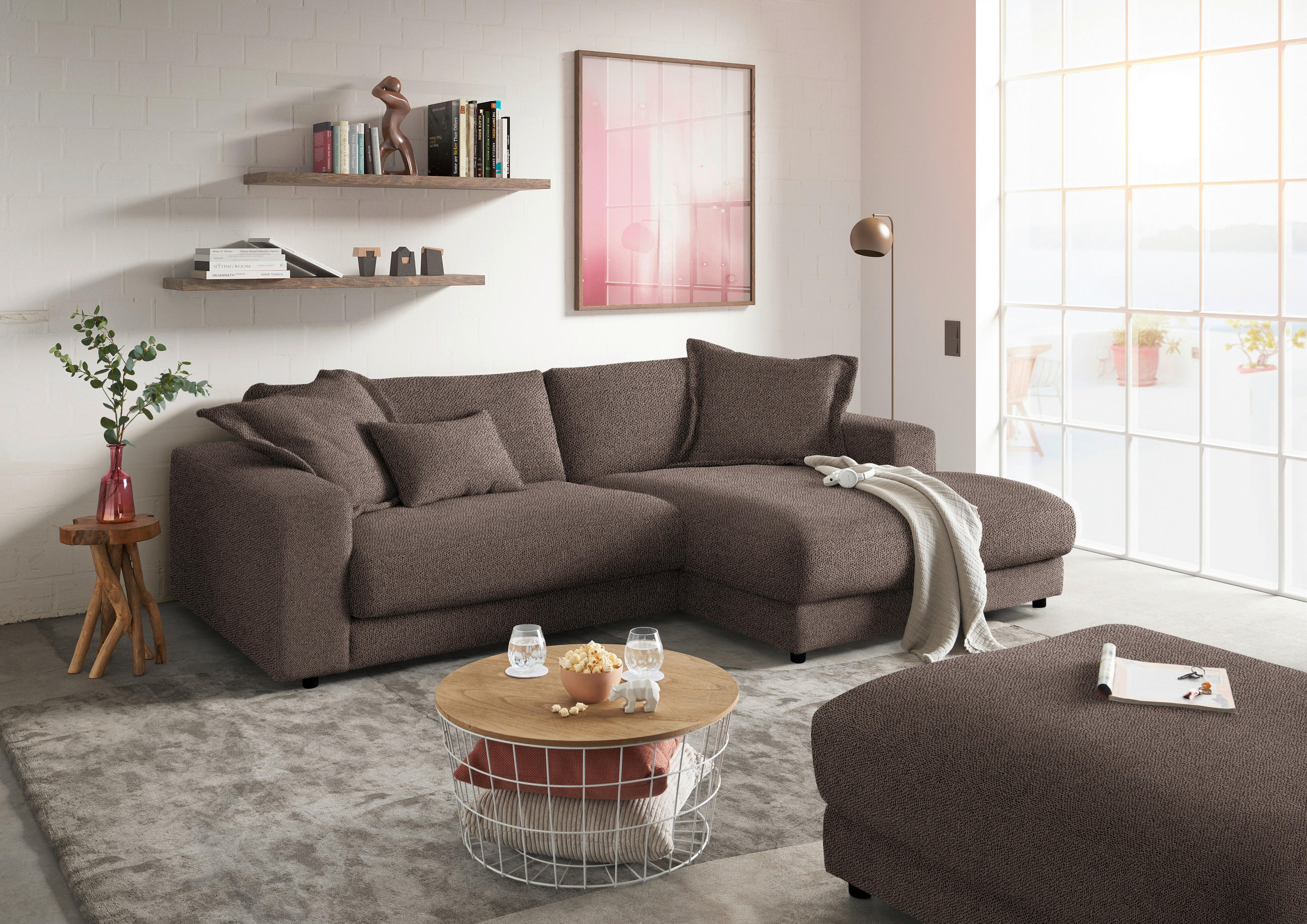 ECKSOFA in Flachgewebe Braun  - Schwarz/Braun, Design, Kunststoff/Textil (270/190cm) - Lomoco