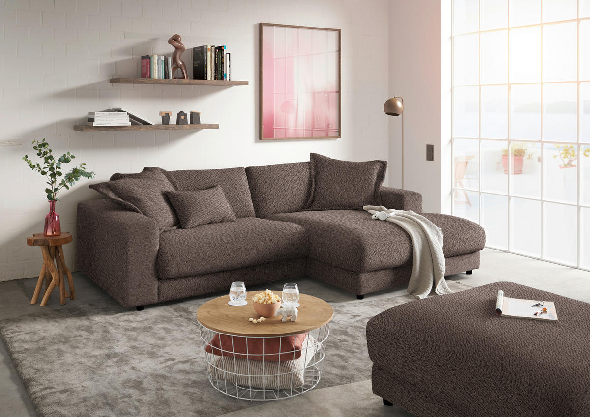ECKSOFA in Flachgewebe Braun  - Schwarz/Braun, Design, Kunststoff/Textil (270/190cm) - Lomoco