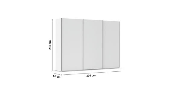 SCHWEBETÜRENSCHRANK 301/236/68 cm 3-türig Weiß Hochglanz, Weiß  - Weiß Hochglanz/Alufarben, Basics, Holzwerkstoff/Metall (301/236/68cm) - Novel