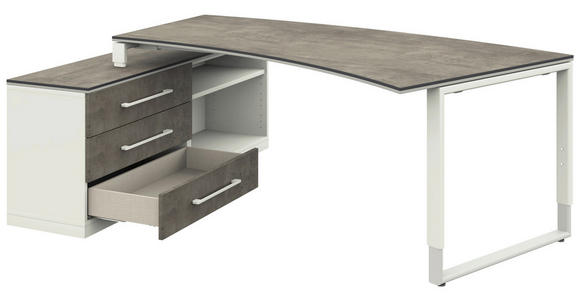 ECKSCHREIBTISCH in Graphitfarben, Weiß - Alufarben/Graphitfarben, Design, Holzwerkstoff/Metall (200/160cm) - Moderano