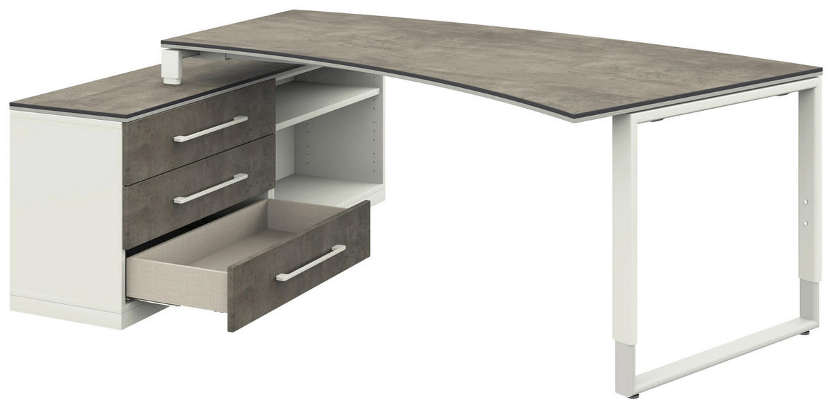 ECKSCHREIBTISCH  in Graphitfarben, Weiß  - Alufarben/Graphitfarben, Design, Holzwerkstoff/Metall (200/160cm) - Moderano