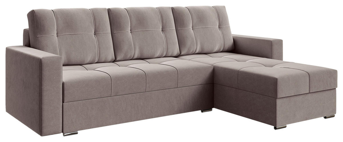 ECKSOFA Taupe Samt  - Taupe/Chromfarben, KONVENTIONELL, Kunststoff/Textil (233/140cm) - Carryhome