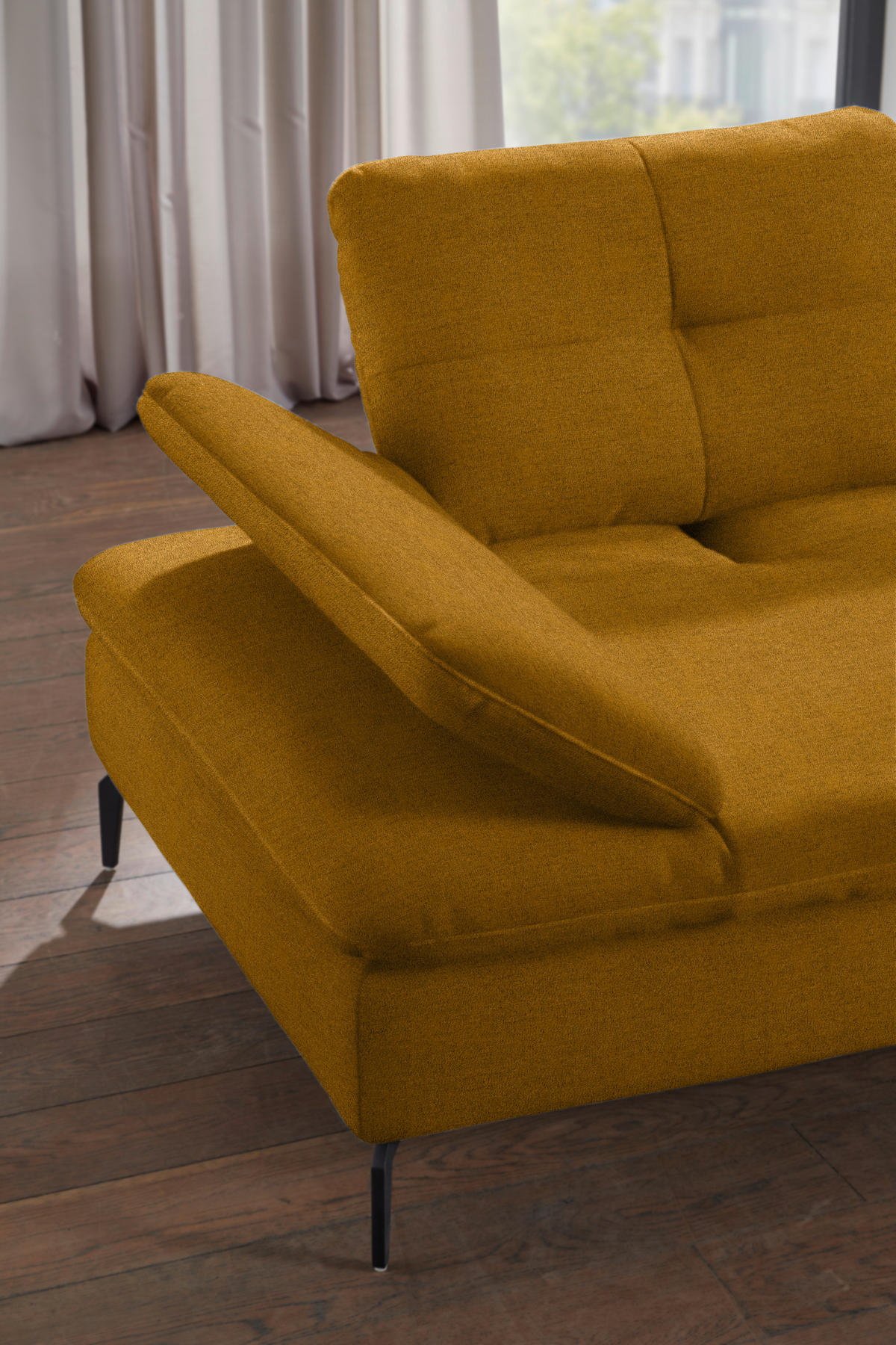 ECKSOFA in Flachgewebe Currygelb  344/157 cm  - Currygelb/Schwarz, Design, Textil/Metall (344/157cm) - Chilliano
