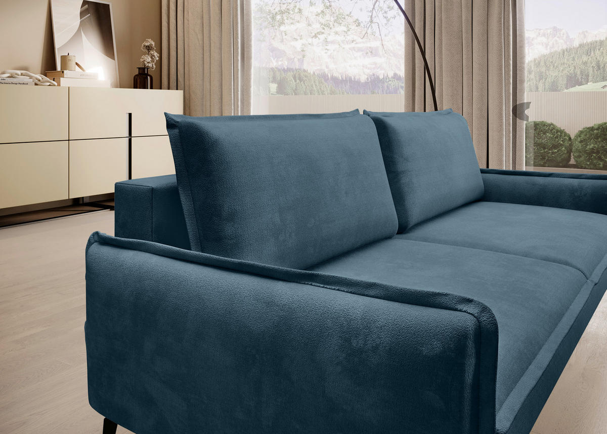 SCHLAFSOFA Chenille Blau  - Blau/Schwarz, KONVENTIONELL, Textil/Metall (223/89/107cm) - Carryhome