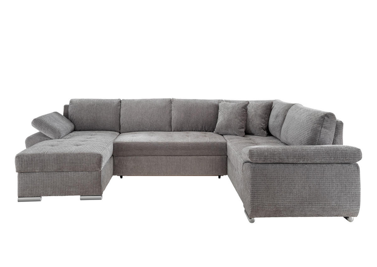 WOHNLANDSCHAFT in Mikrofaser Grau  - Chromfarben/Grau, KONVENTIONELL, Textil/Metall (157/305/219cm) - Livetastic