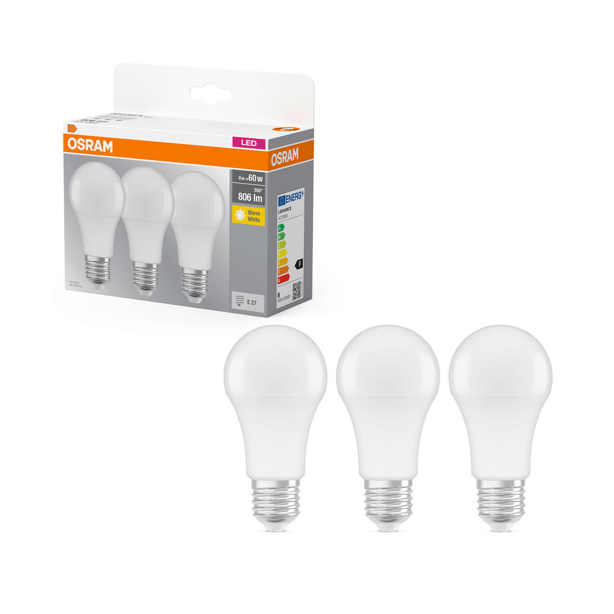 LED-LEUCHTMITTEL   E27 8 W 806 lm  - Weiß, Basics, Kunststoff (6/10,7cm) - Osram