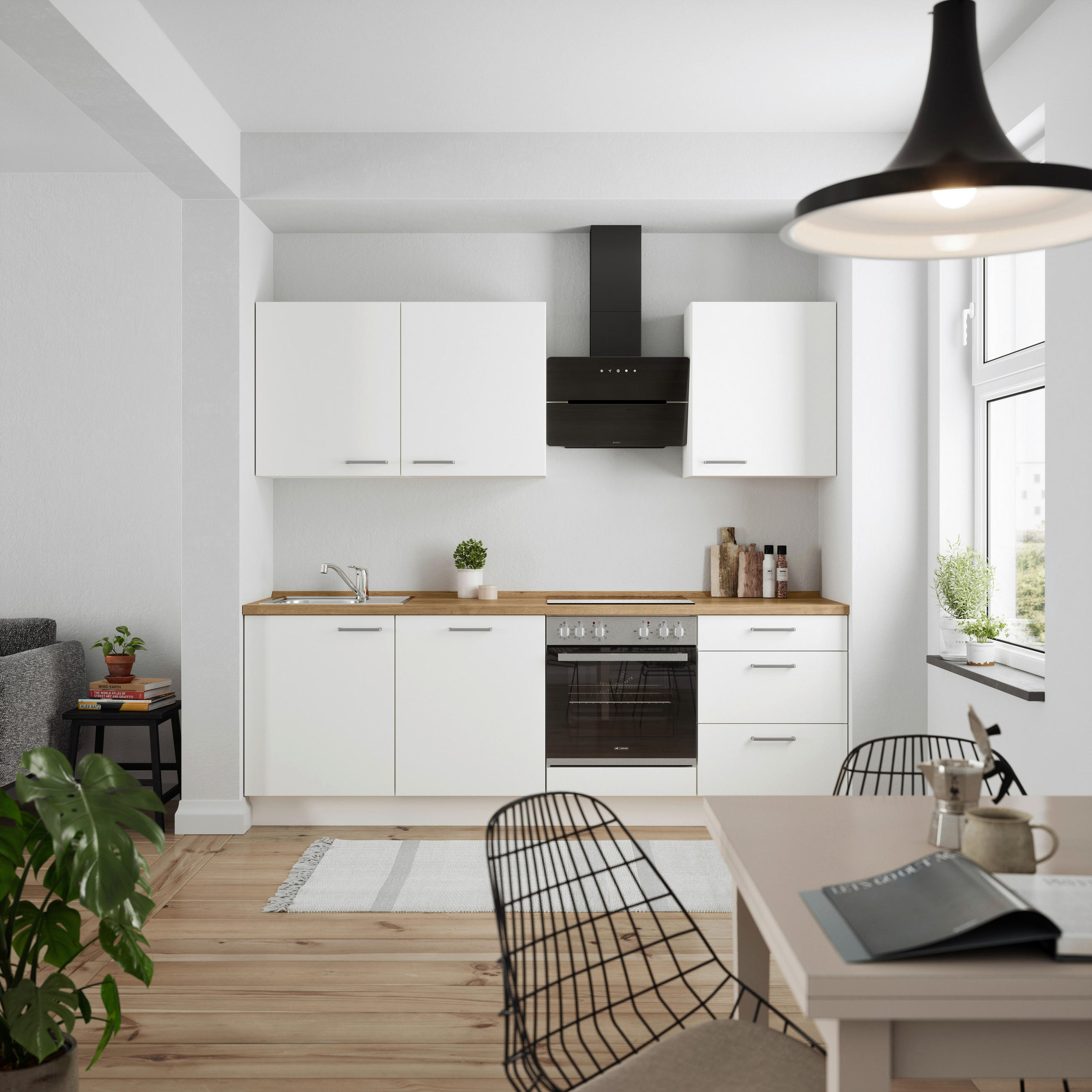 KÜCHENBLOCK Touch 240 cm  in Weiß, Eichefarben  - Edelstahlfarben/Eichefarben, MODERN, Holzwerkstoff/Metall (240cm) - Nobilia