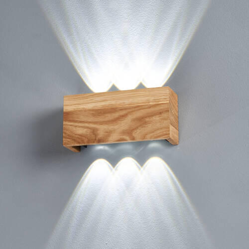LED VÄGGLAMPA Shine-Wood   - svart, Natur, metall/trä (10/21/7cm) - Fischer & Honsel