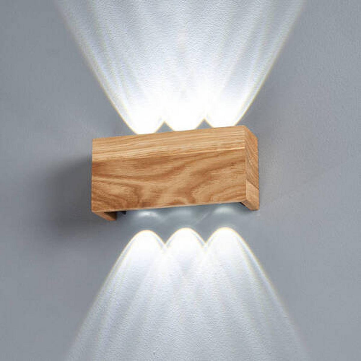 LED VÄGGLAMPA Shine-Wood   - svart, Natur, metall/trä (10/21/7cm) - Fischer & Honsel