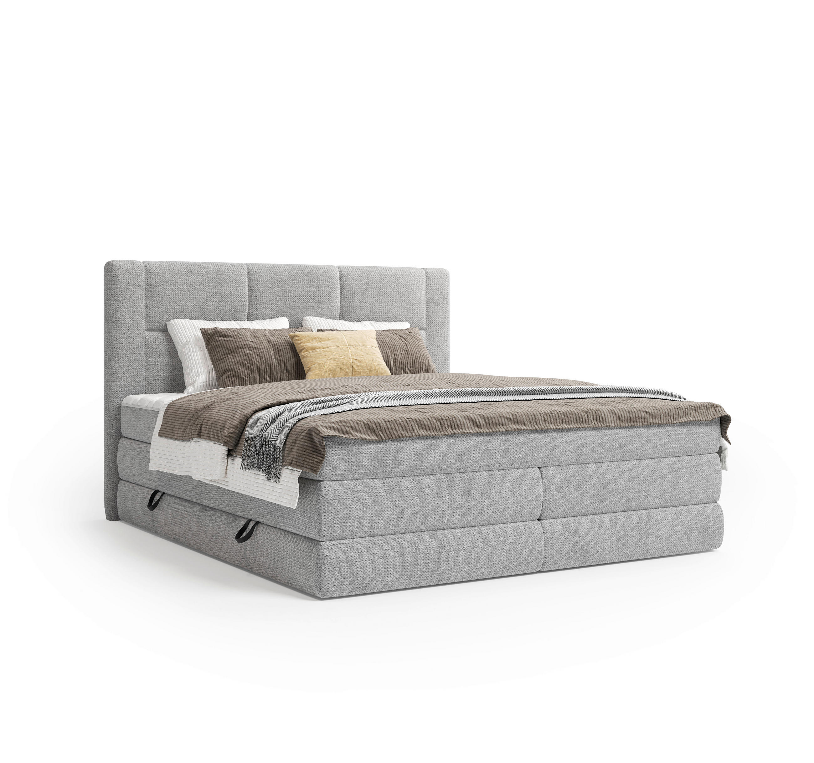 BOXSPRINGBETT 180/200 cm,  in Grau, gepolstertes Kopfteil, Bettkasten, Topper, Wendematratze mit unterschiedlichen Härtegraden, H2 + H3 = mittel + fest  - Schwarz/Grau, Design, Kunststoff/Textil (180/200cm) - Esposa