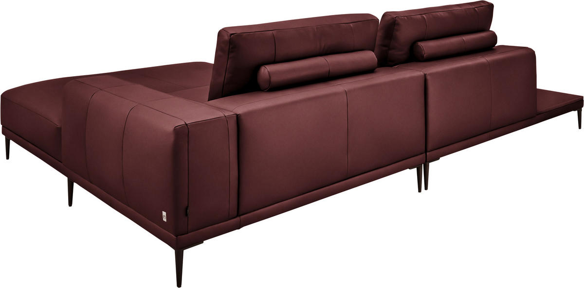 ECKSOFA Echtleder Bordeaux  - Bordeaux/Schwarz, Design, Leder/Metall (304/201cm) - Belluti
