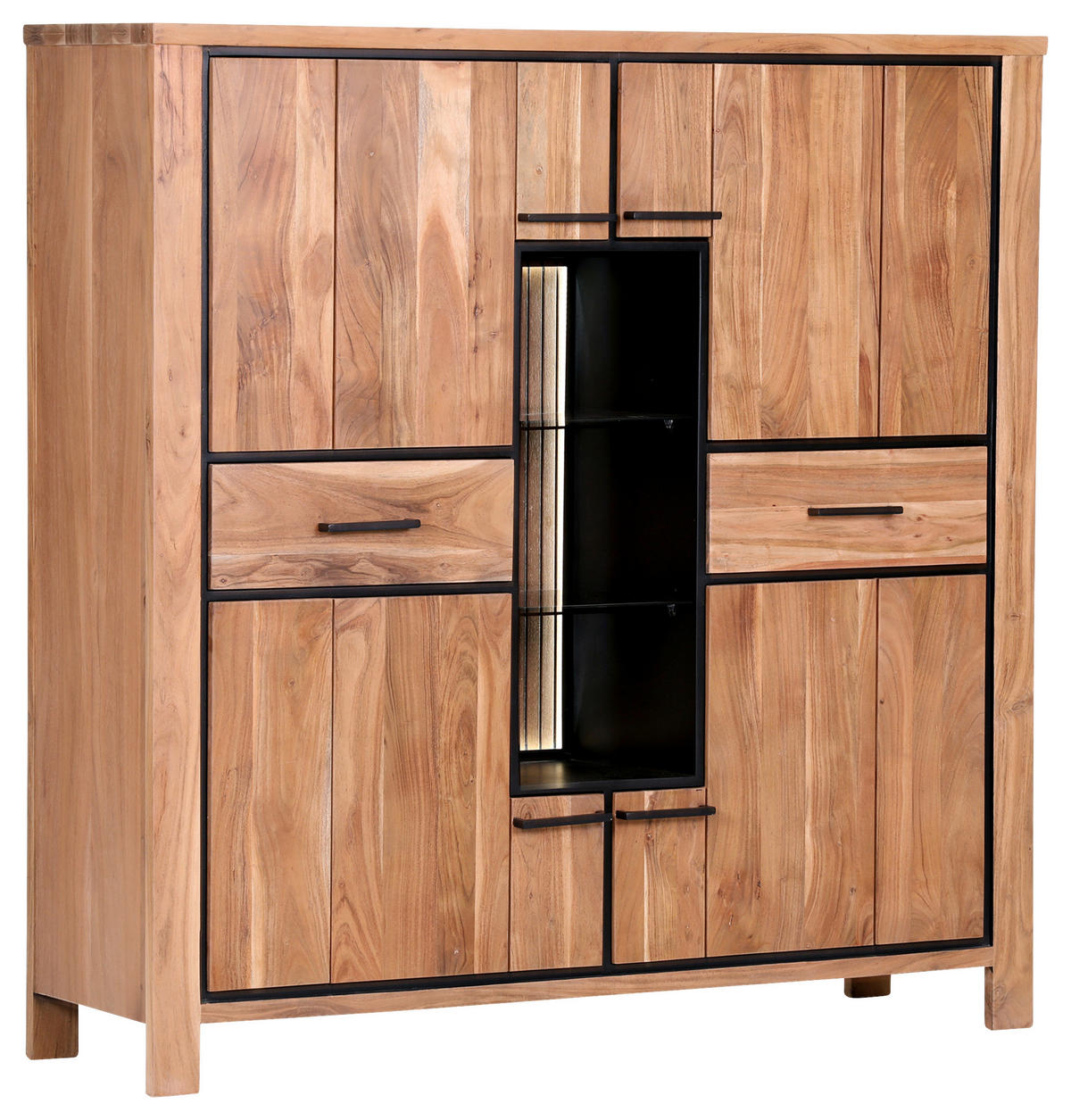 HIGHBOARD  in 150/150/44 cm  - Schwarz/Akaziefarben, LIFESTYLE, Glas/Holz (150/150/44cm) - Landscape