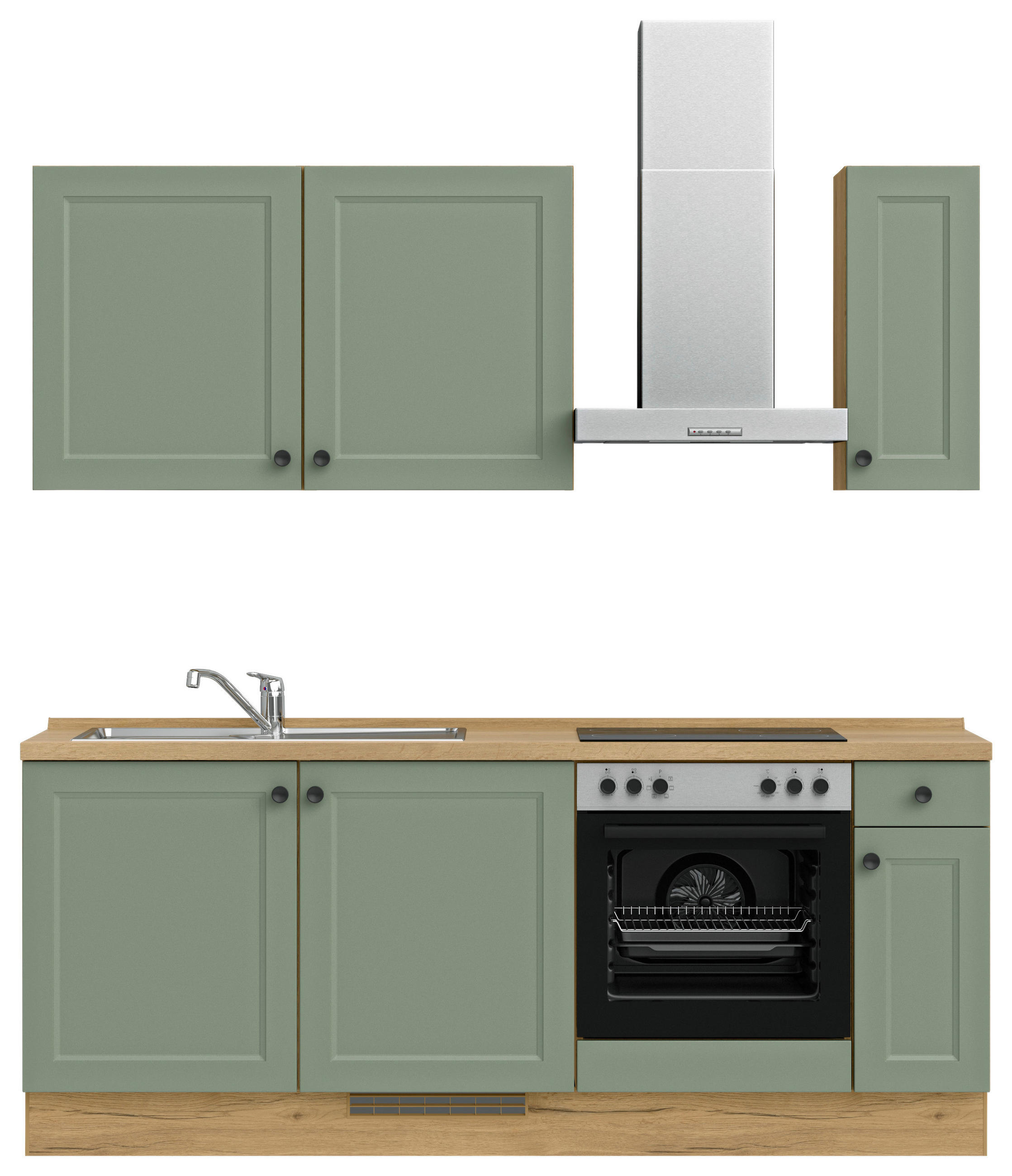 Bucătărie Fără Electrocasnice  - verde/culoare lemn stejar, Modern, metal/material pe bază de lemn (210cm) - Nobilia